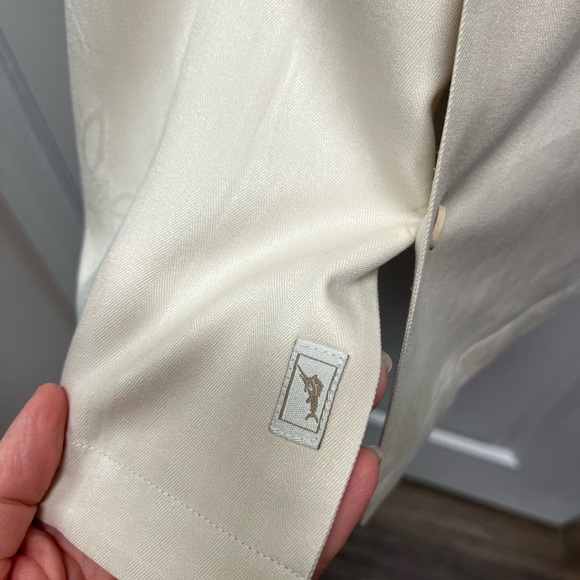 TOMMY BAHAMA XXL 100% Silk Button Up Shirt Floral Damask Prt Ivory Short Sleeve - Picture 6 of 11